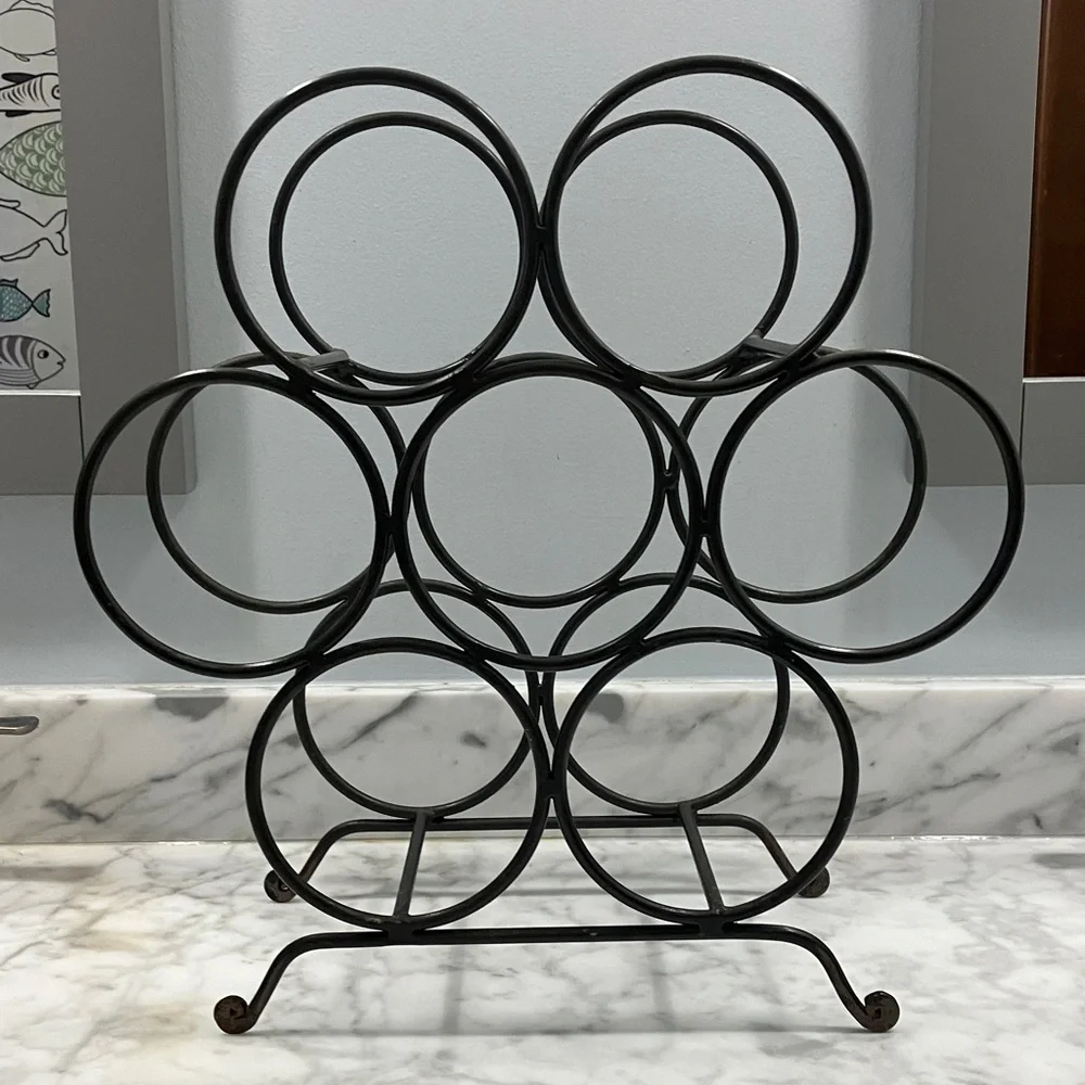 Gray Metal Wine Rack- 7 bottle, free standing, honeycomb style, circular, 4 legs